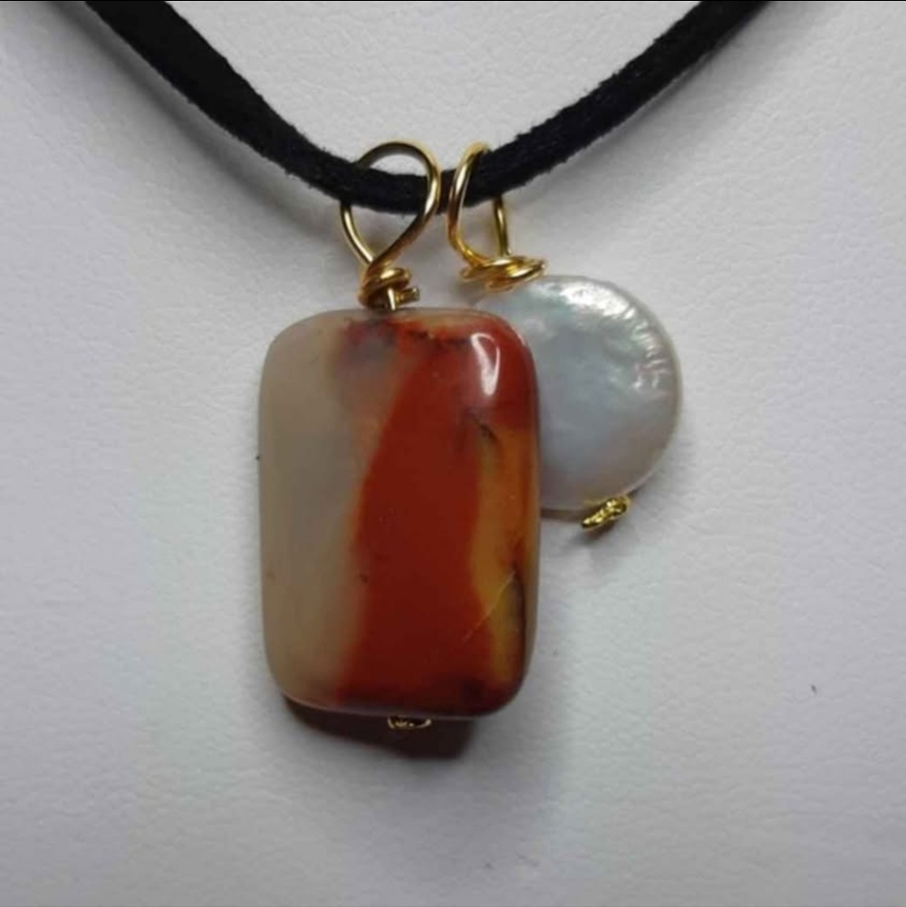Agate and Coin Pearl Wire Wrap Necklace